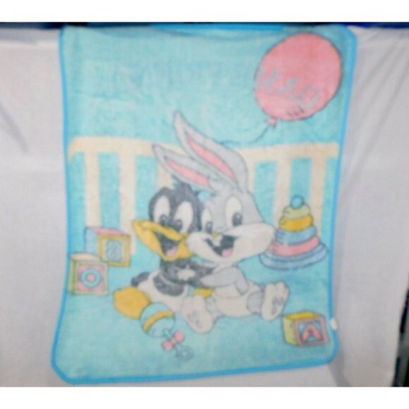 VTG 1999 Baby Looney Tunes Friend Bugs Bunny Daffy Duck 41" x 51" Fleece Blanket - Picture 6 of 6